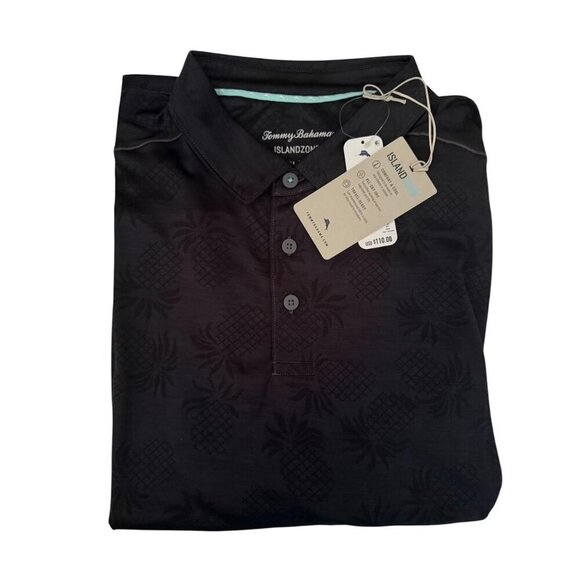 Tommy Bahama Mens Black Pineapple Short Sleeve Button Front Polo Shirt Sz L New - Picture 3 of 15